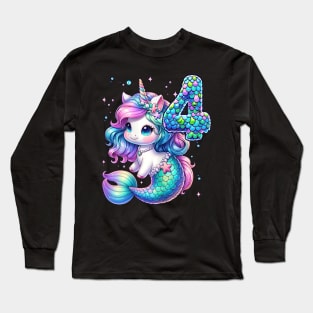 Unicorn Mermaid 4Th Birthday 4 Year Old Party Girls Outfit Long Sleeve T-Shirt